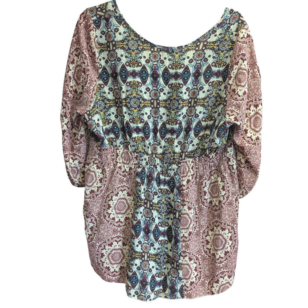 Boho Embroidered Peasant Blouse 1x Ornate Tribal Medallion Festival Hippie 60's - Picture 3 of 14